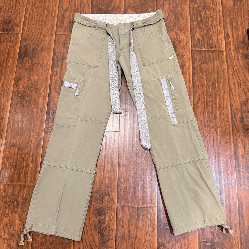 Rip Curl Cargo Pants Junior Sz 9 Olive Green Wide Leg Utility Drawstring Y2K